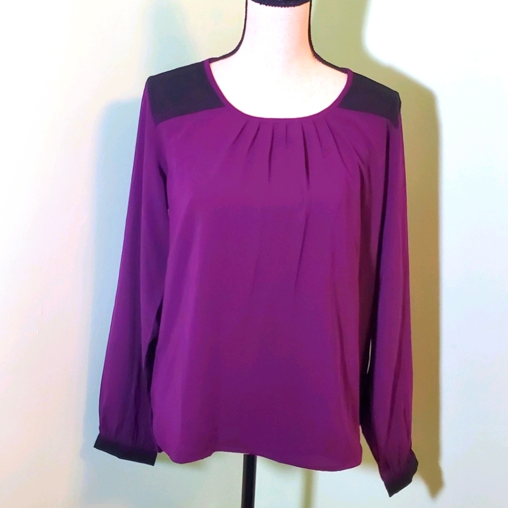 💲 Vivante VSA Purple Pleated Work Blouse L NWOT Business Casual Office Top